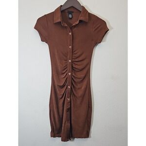Rue 21 Brown  Dress Short Sleeve Stretch Buttons Collared‎ Size XS